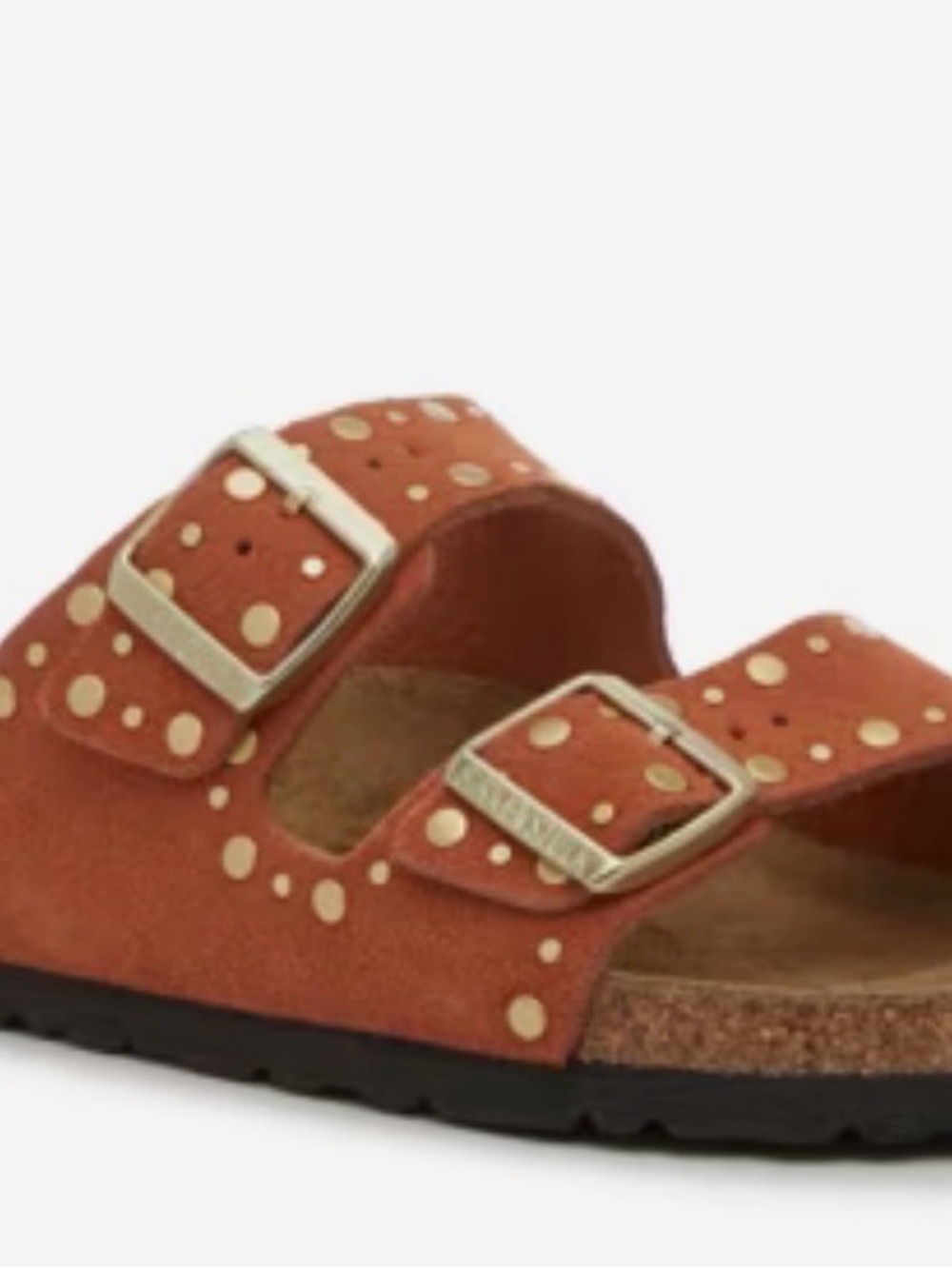 Birkenstock Arizona Orange Suede Sandals with Gold Rivets 38